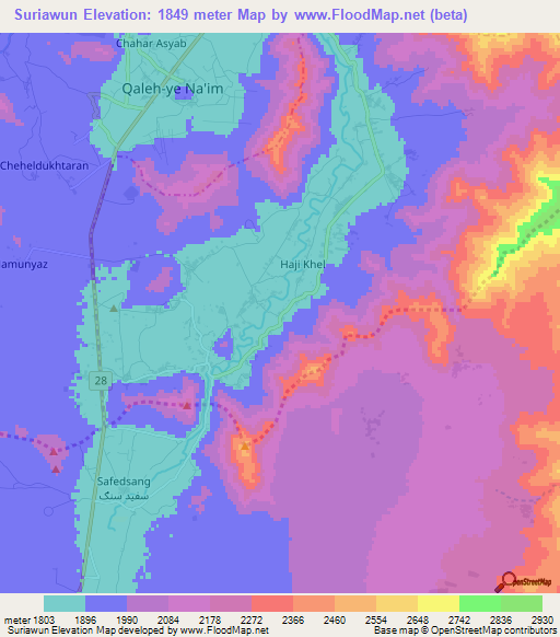 Suriawun,Afghanistan Elevation Map