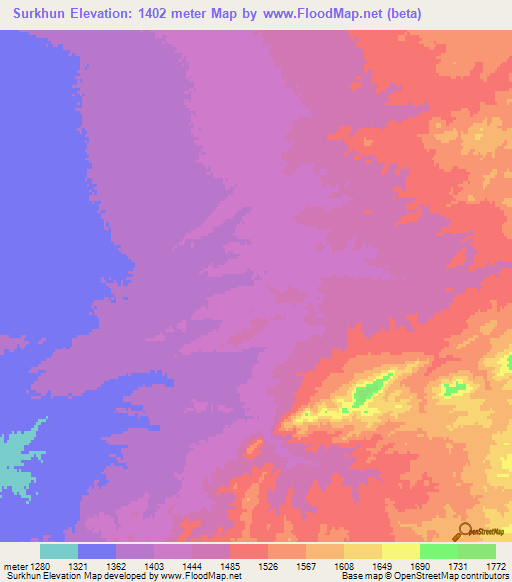 Surkhun,Afghanistan Elevation Map