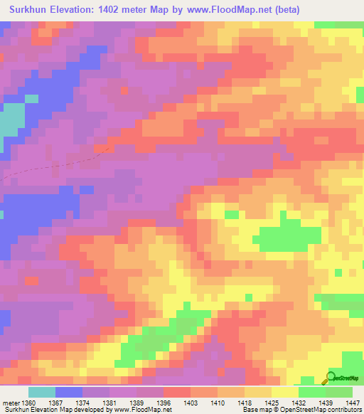 Surkhun,Afghanistan Elevation Map