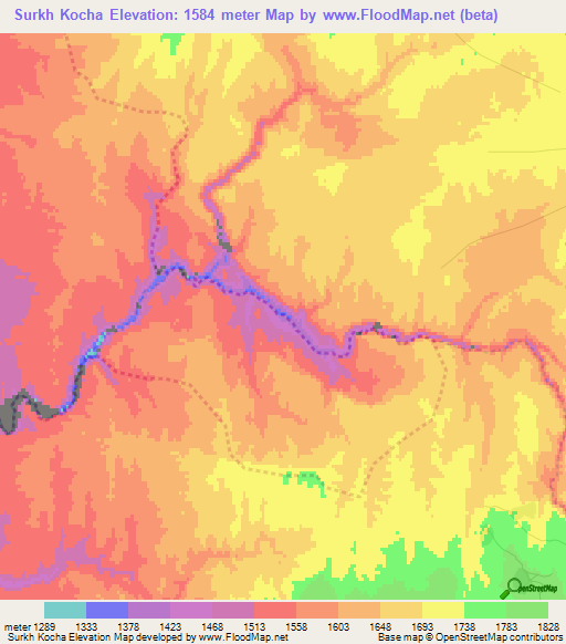 Surkh Kocha,Afghanistan Elevation Map