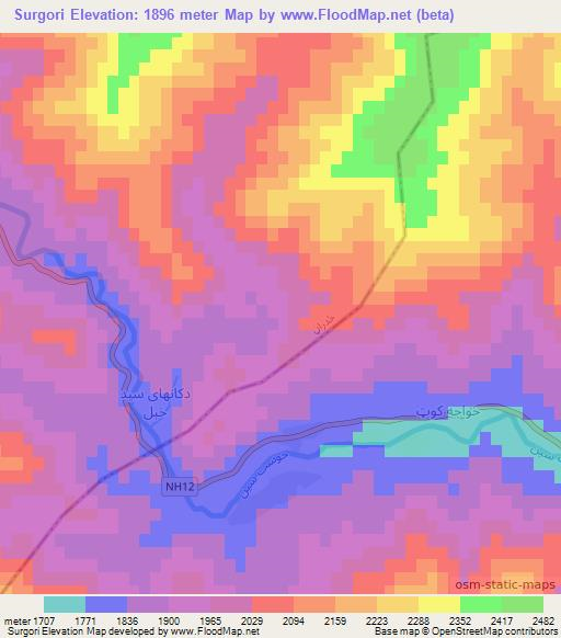 Surgori,Afghanistan Elevation Map