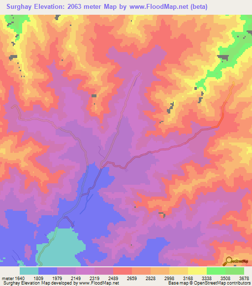 Surghay,Afghanistan Elevation Map