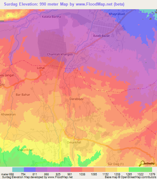 Surdag,Afghanistan Elevation Map