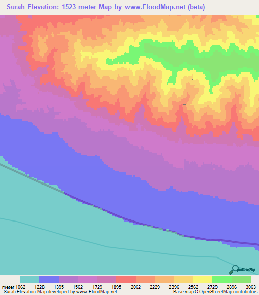 Surah,Afghanistan Elevation Map