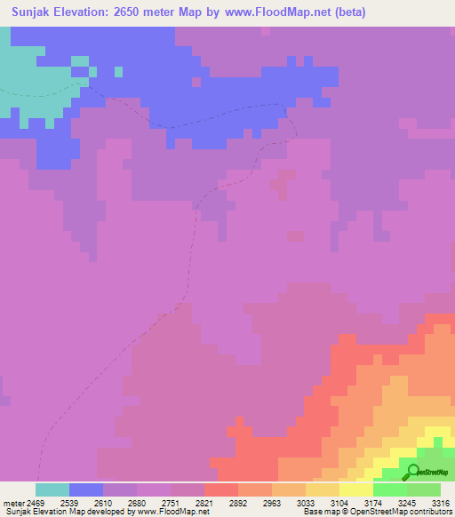 Sunjak,Afghanistan Elevation Map