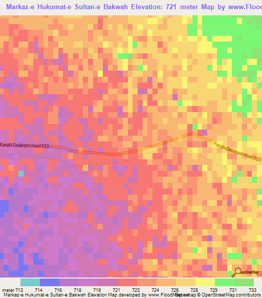 Markaz-e Hukumat-e Sultan-e Bakwah,Afghanistan Elevation Map