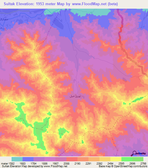 Sultak,Afghanistan Elevation Map