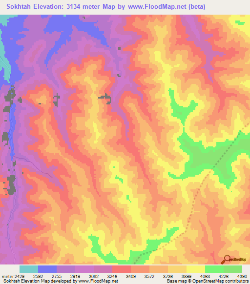 Sokhtah,Afghanistan Elevation Map