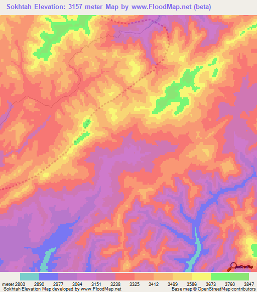Sokhtah,Afghanistan Elevation Map