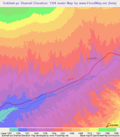Sokhtah-ye Shamali,Afghanistan Elevation Map