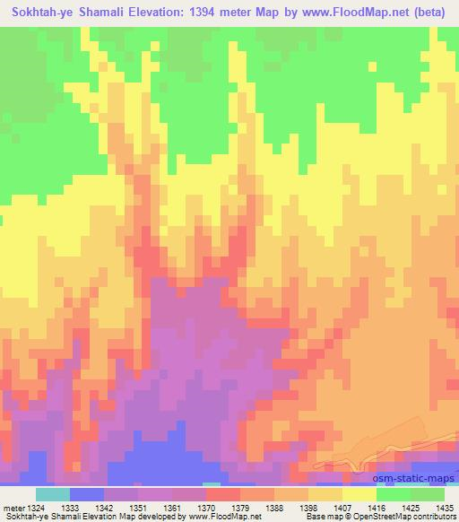 Sokhtah-ye Shamali,Afghanistan Elevation Map