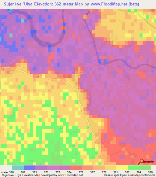 Sujani-ye `Ulya,Afghanistan Elevation Map