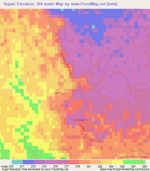 Sujani,Afghanistan Elevation Map