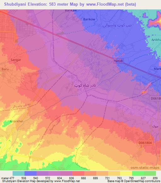 Shubdiyani,Afghanistan Elevation Map