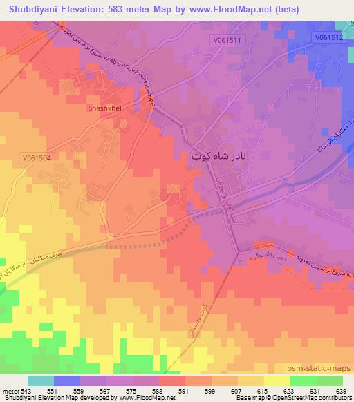 Shubdiyani,Afghanistan Elevation Map