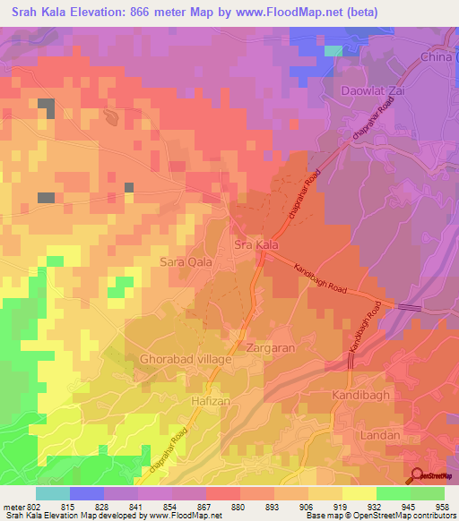 Srah Kala,Afghanistan Elevation Map