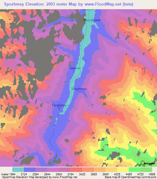 Spozhmey,Afghanistan Elevation Map