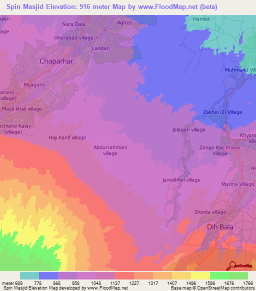 Spin Masjid,Afghanistan Elevation Map