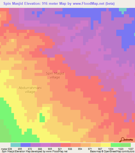 Spin Masjid,Afghanistan Elevation Map