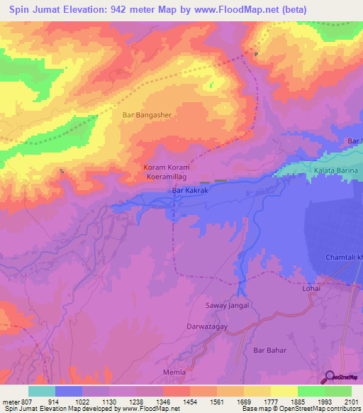 Spin Jumat,Afghanistan Elevation Map