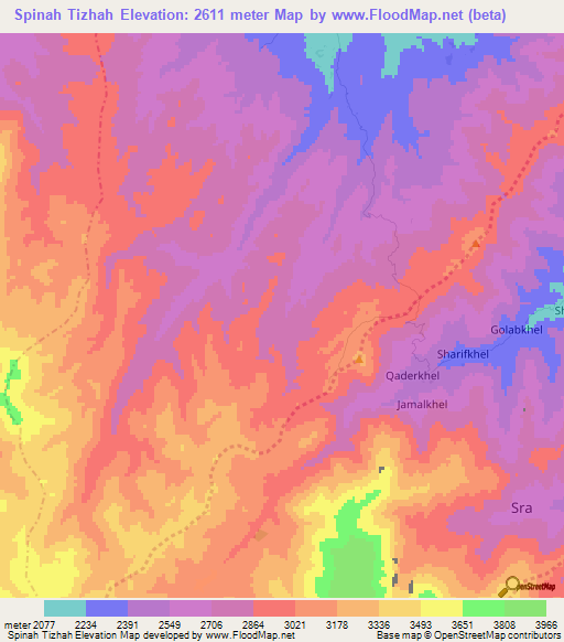 Spinah Tizhah,Afghanistan Elevation Map
