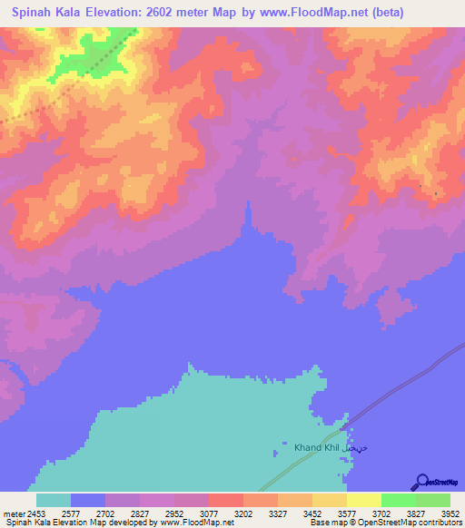 Spinah Kala,Afghanistan Elevation Map