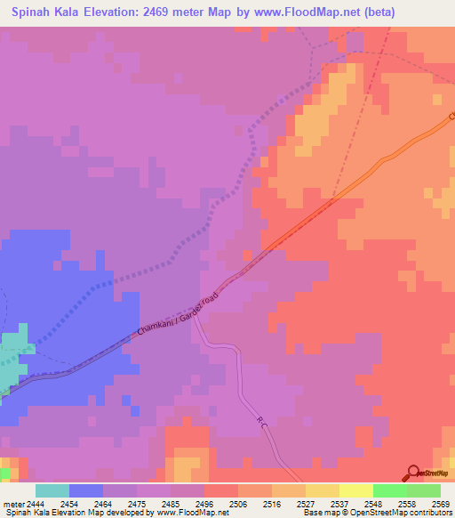 Spinah Kala,Afghanistan Elevation Map
