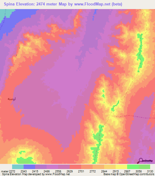 Spina,Afghanistan Elevation Map