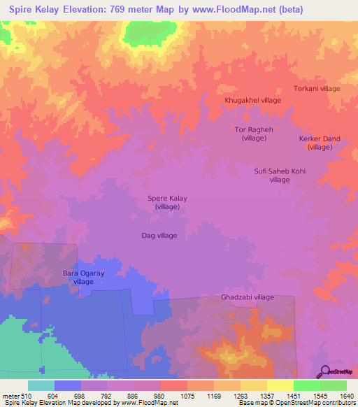 Spire Kelay,Afghanistan Elevation Map