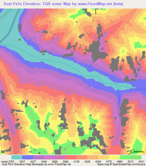 Sust Pa'in,Afghanistan Elevation Map