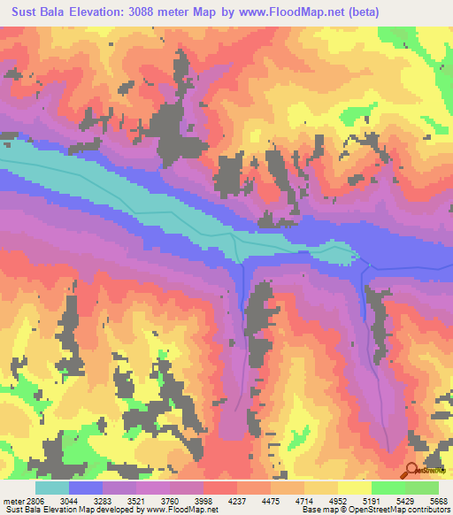 Sust Bala,Afghanistan Elevation Map