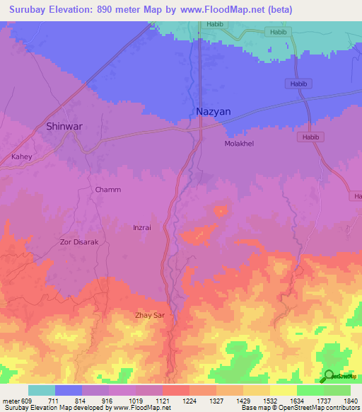 Surubay,Afghanistan Elevation Map