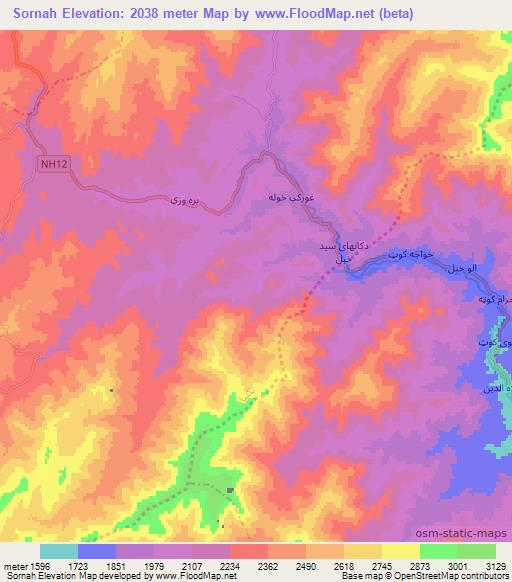 Sornah,Afghanistan Elevation Map