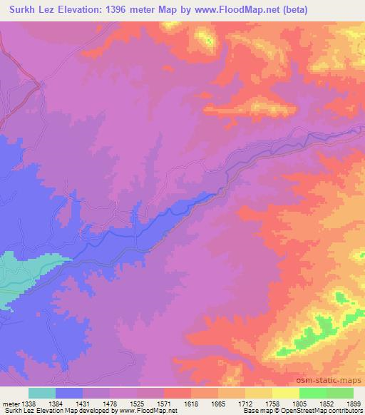 Surkh Lez,Afghanistan Elevation Map
