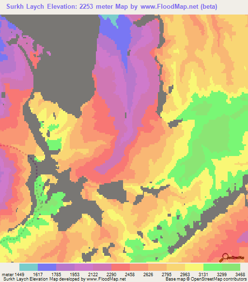 Surkh Laych,Afghanistan Elevation Map