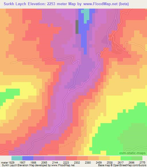Surkh Laych,Afghanistan Elevation Map