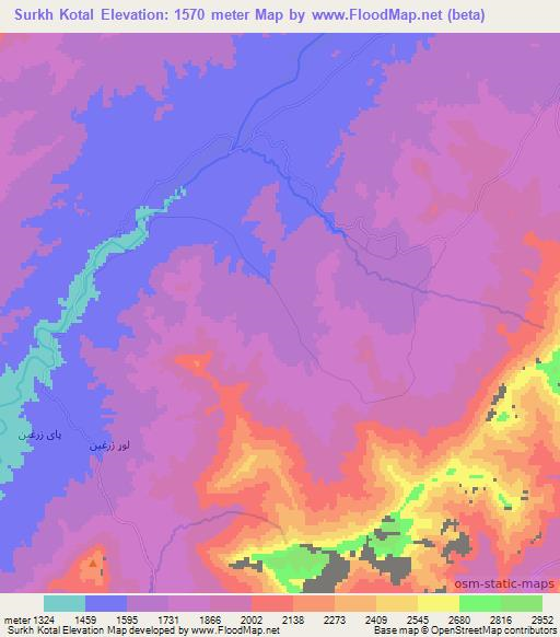 Surkh Kotal,Afghanistan Elevation Map