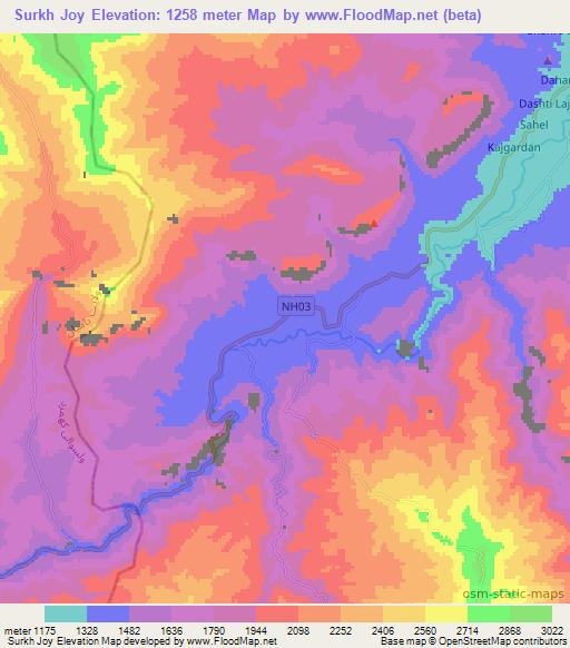 Surkh Joy,Afghanistan Elevation Map