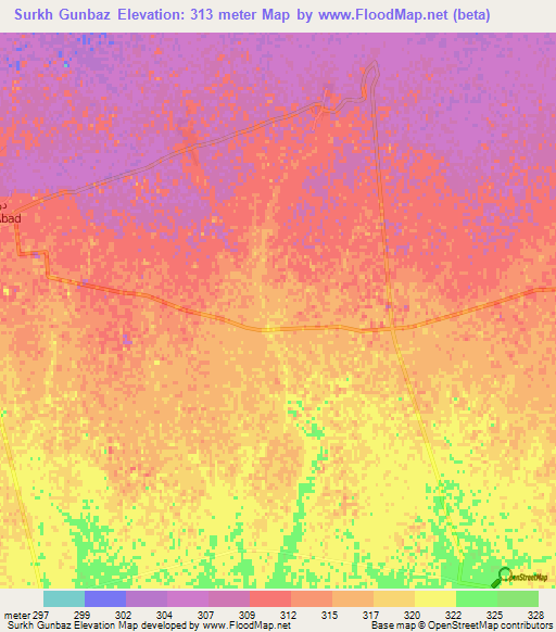 Surkh Gunbaz,Afghanistan Elevation Map