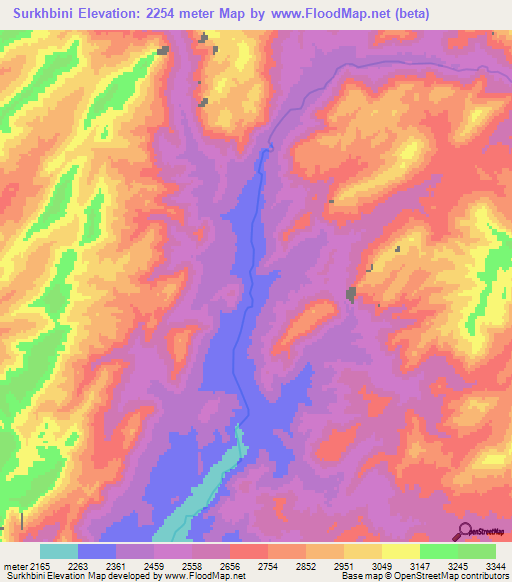 Surkhbini,Afghanistan Elevation Map