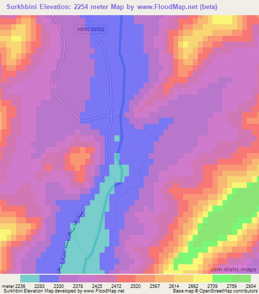 Surkhbini,Afghanistan Elevation Map