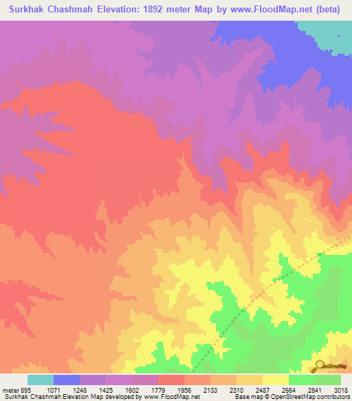 Surkhak Chashmah,Afghanistan Elevation Map