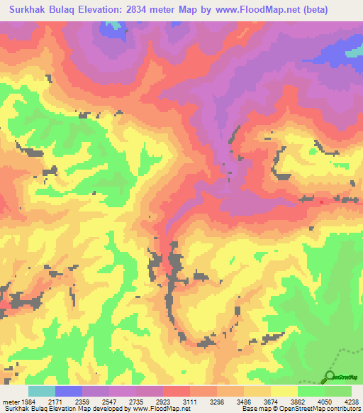 Surkhak Bulaq,Afghanistan Elevation Map