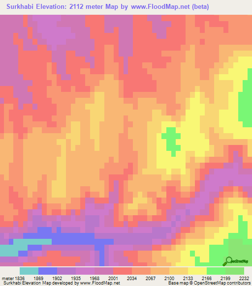 Surkhabi,Afghanistan Elevation Map