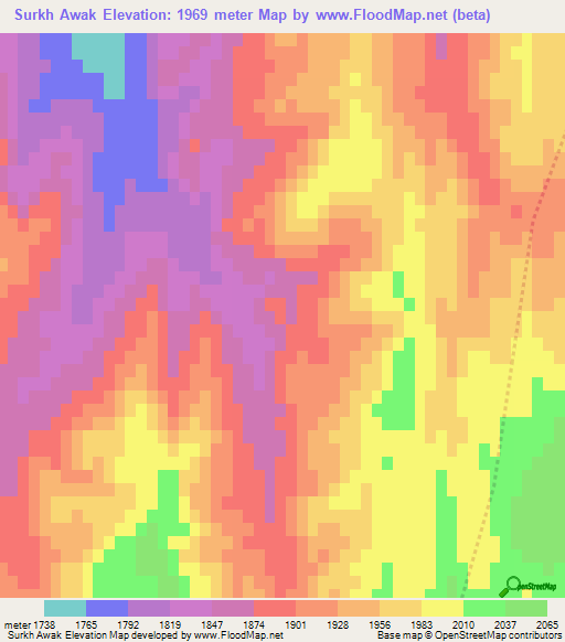 Surkh Awak,Afghanistan Elevation Map