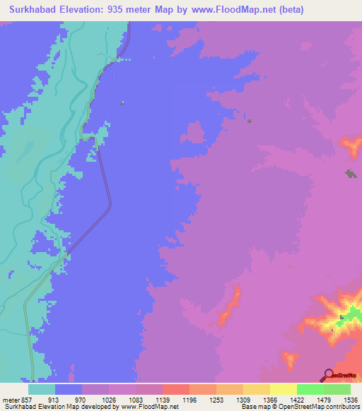 Surkhabad,Afghanistan Elevation Map