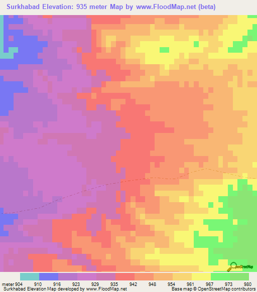 Surkhabad,Afghanistan Elevation Map