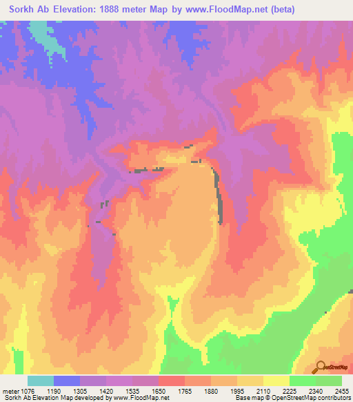 Sorkh Ab,Afghanistan Elevation Map