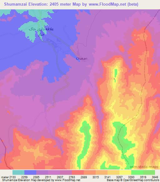 Shumamzai,Afghanistan Elevation Map
