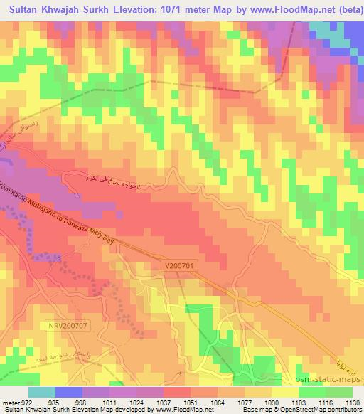 Sultan Khwajah Surkh,Afghanistan Elevation Map